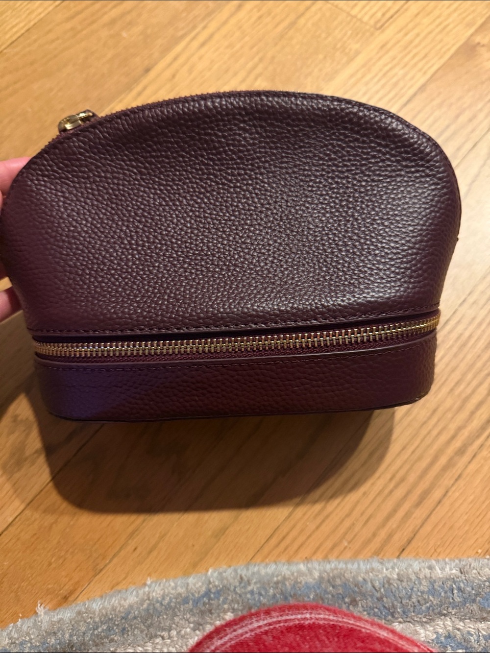 Pottery Barn Pebbled Leather Cosmetic Pouch in Plum